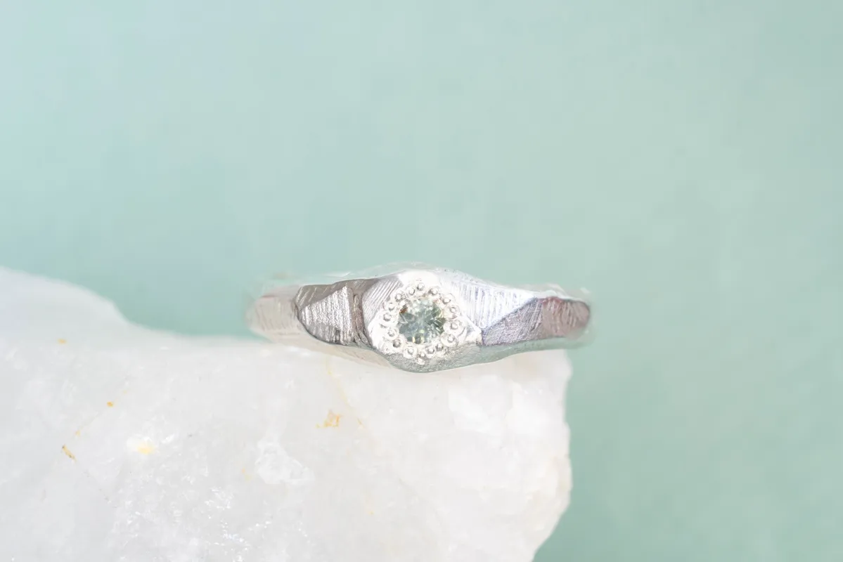 Hestia Ring - Sterling Silver with Green Sapphire sold by Sophie Divett Jewelry