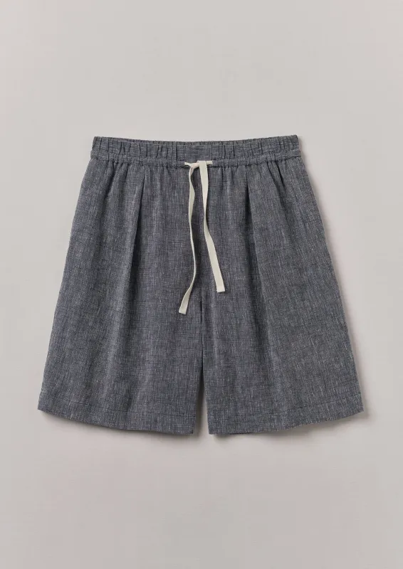 Etched Linen Cotton Drawstring Shorts | Blue Melange sold by TOAST