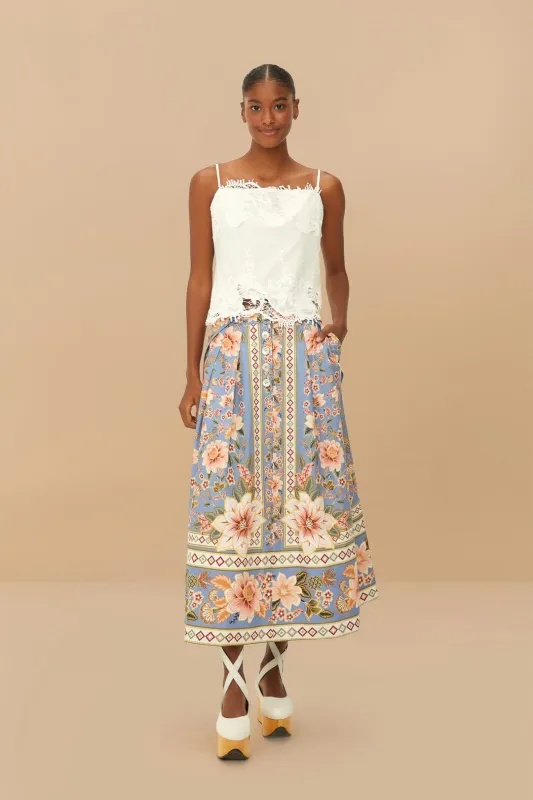 Blue Superbloom Tapestry Buttoned Maxi Skirt sold by FARM Rio