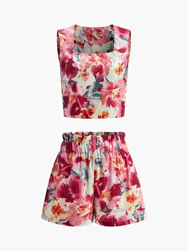 Floral Print Sleeveless Shorts Set sold by COMMENSE