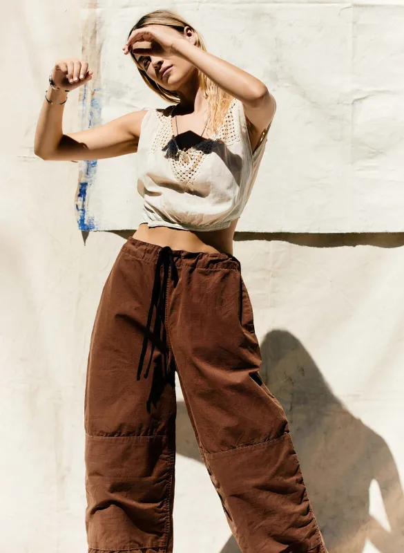 the flight pant in brown ripstop sold by Imogene + Willie