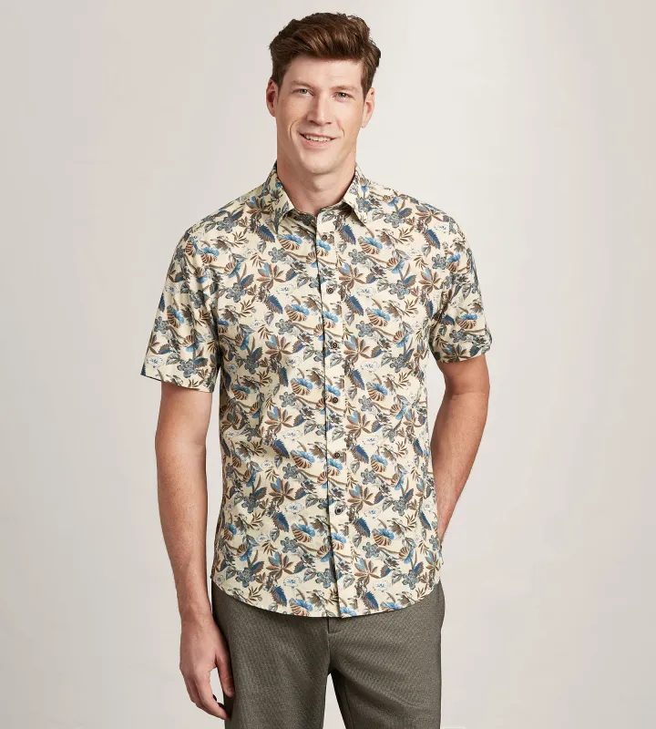 Modern Fit Short Sleeve Linen Like Floral Pattern Casual Shirt sold by Tip Top