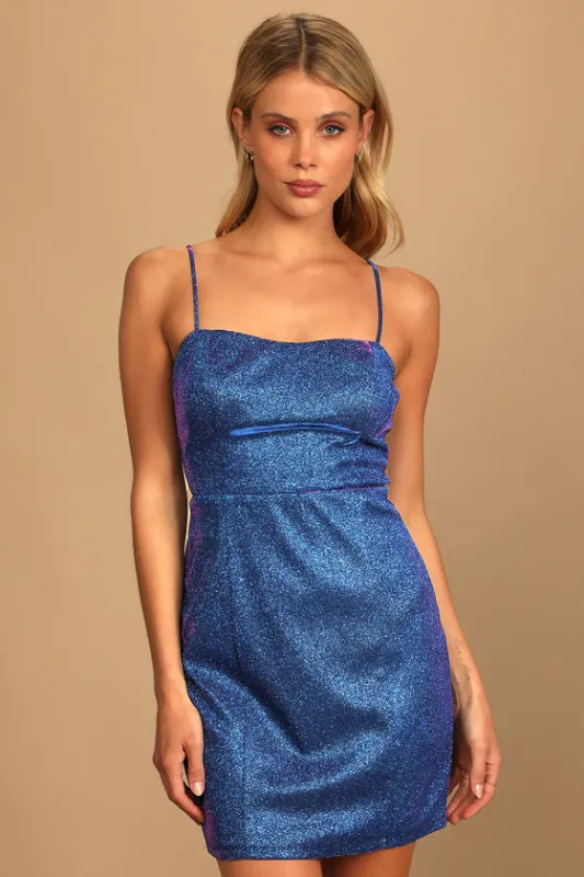Spectacular Sensation Blue Multi Glitter Bodycon Mini Dress sold by Lulus