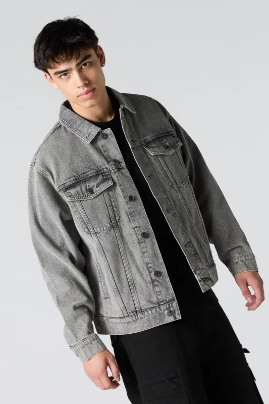 Grey Wash Relaxed Denim Jacket sold by Charlotte Russe