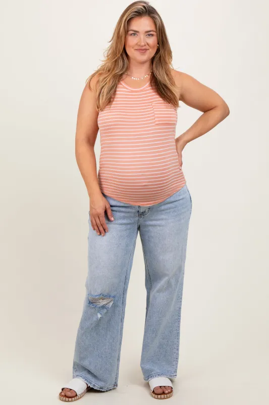 Light Blue Acid Wash Open Knee Wide Leg Maternity Plus Jeans sold by Pinkblush