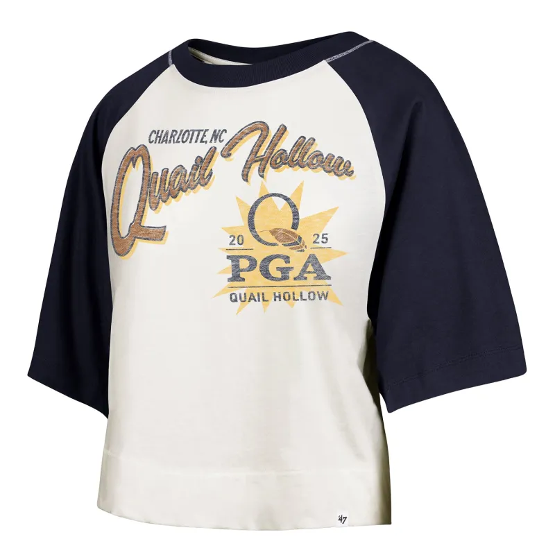 '47 Brand 2025 PGA Championship Women's Flare Raglan Crop T-Shirt in Sandstone and Atlas Blue sold by PGA Tour