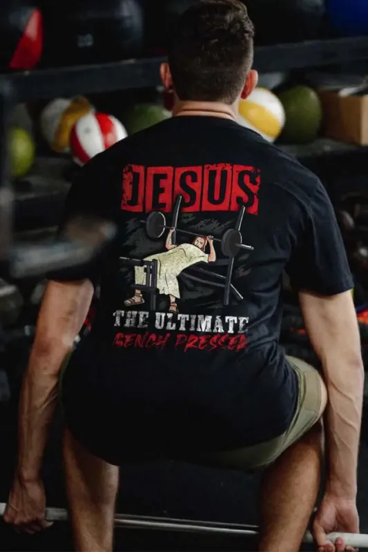 Jesus The Ultimate Bench Presser Printed Men's T-shirt sold by Polyalien