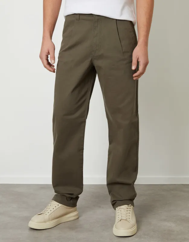 Threadbare Men's Khaki Green Straight Leg Pleated Chino Trousers sold by Threadbare