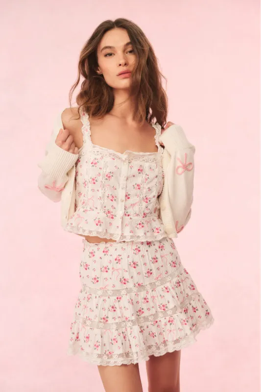 Viro Cotton Rose & Bow Mini Skirt sold by LoveShackFancy