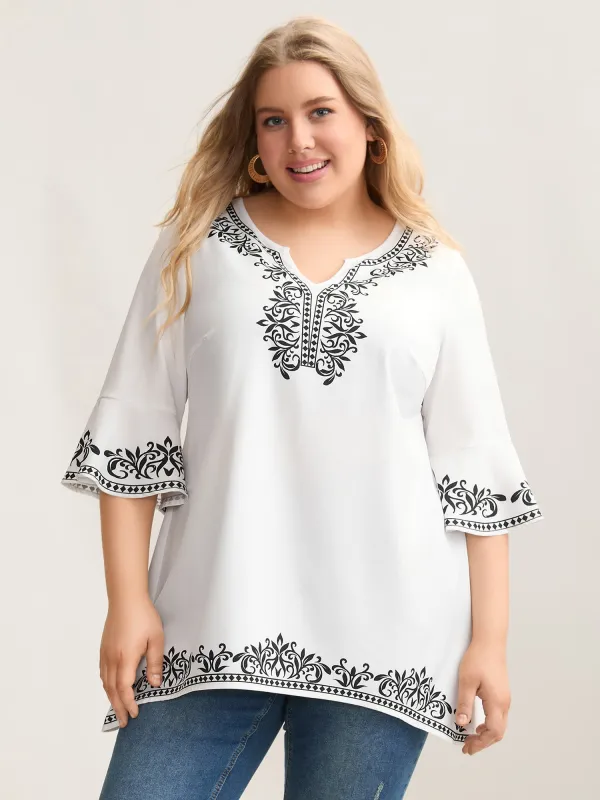 Boho Print Split Neck Relaxed Fit Blouse sold by Bloomchic