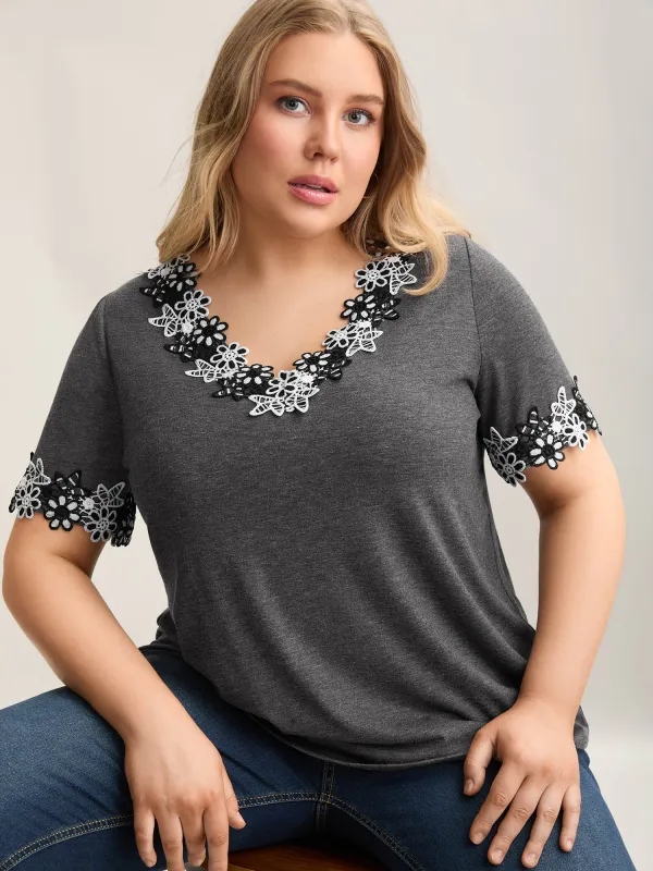 Lace Detail Relaxed Fit Plain Top sold by Bloomchic