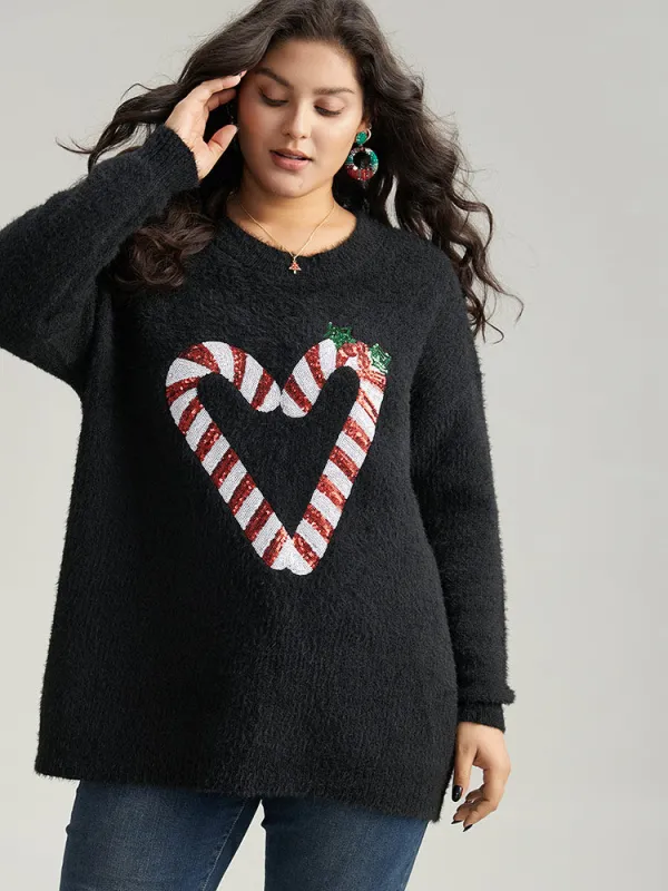 Sequin Christmas Heart Graphic Pullover sold by Bloomchic