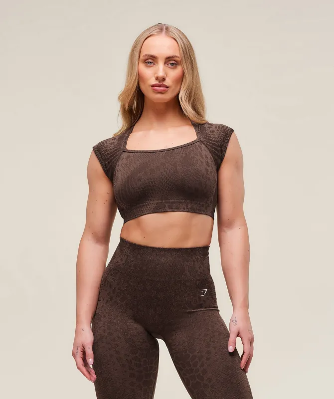 Gymshark Adapt X Whitney Animal Seamless Crop Top - Brown sold by Gymshark