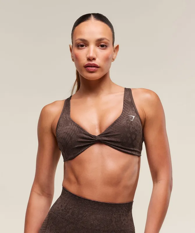 Gymshark Adapt X Whitney Animal Seamless Twist Front Bra - Archive Brown/Soft Brown sold by Gymshark