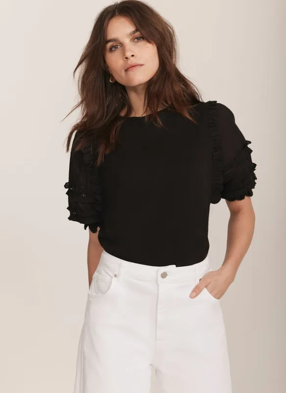 Black Ruffle Detail T-Shirt sold by Mint Velvet