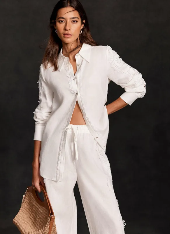 White Linen Lace Trim Shirt sold by Mint Velvet