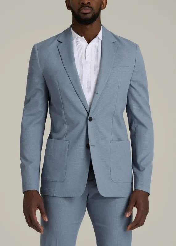 Textured Garment Washed Stretch Cotton Tall Blazer in Chambray sold by American Tall