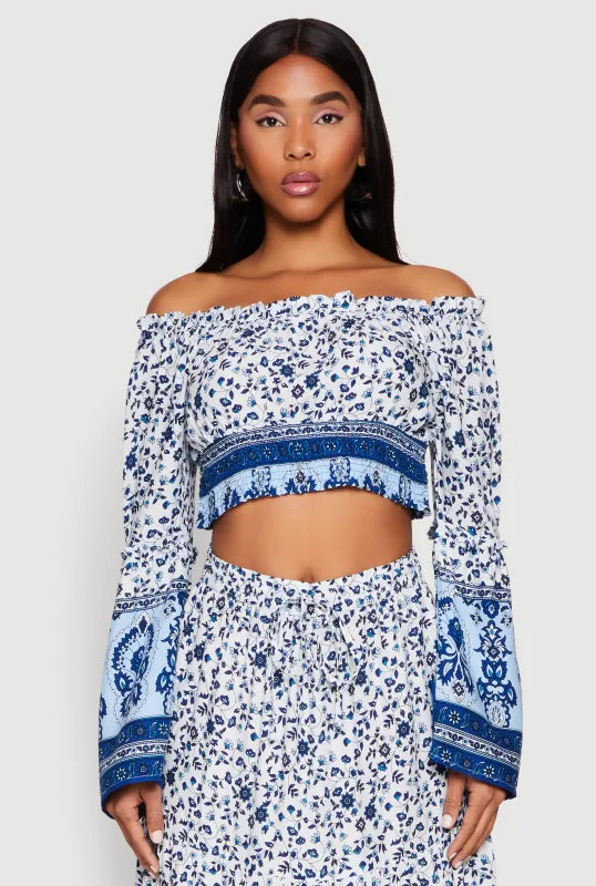 Off The Shoulder Smocked Peasant Top sold by Rainbow