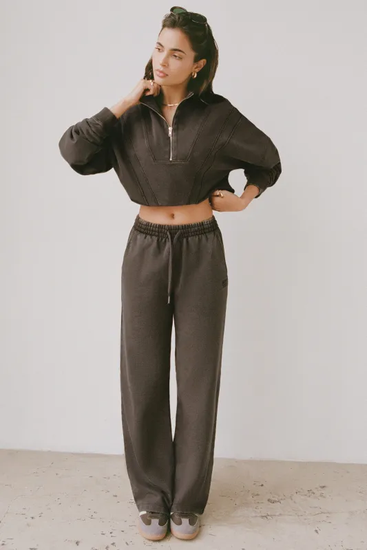Acid Wash Wide-Leg Joggers in Brown sold by Oh Polly