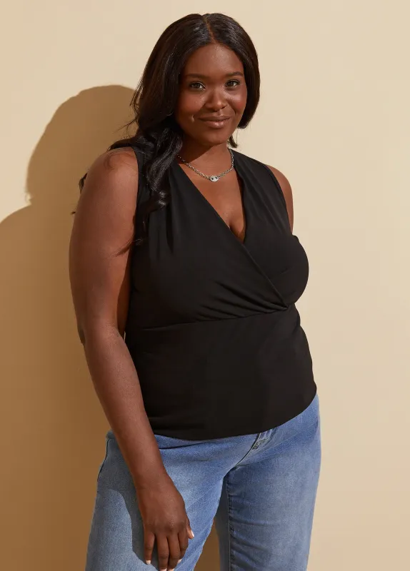 Stretch Knit Faux Wrap Top sold by Ashley Stewart