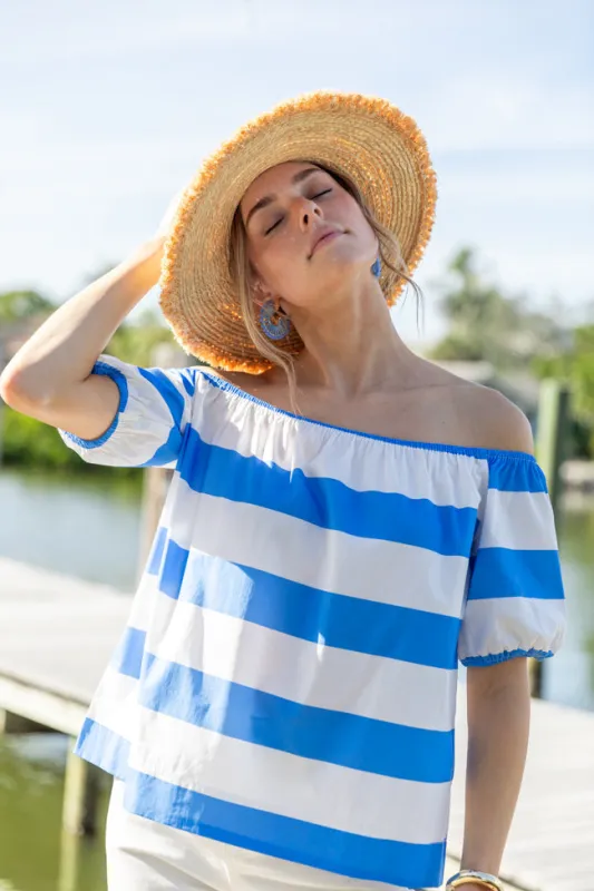 Never Want To Leave Blue Oversized Stripe Off The Shoulder Top FINAL SALE sold by Pink Lily