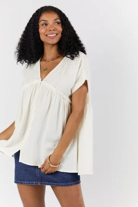 If I Knew Ivory Gauze Button Detail Short Sleeve Top SALE sold by Pink Lily