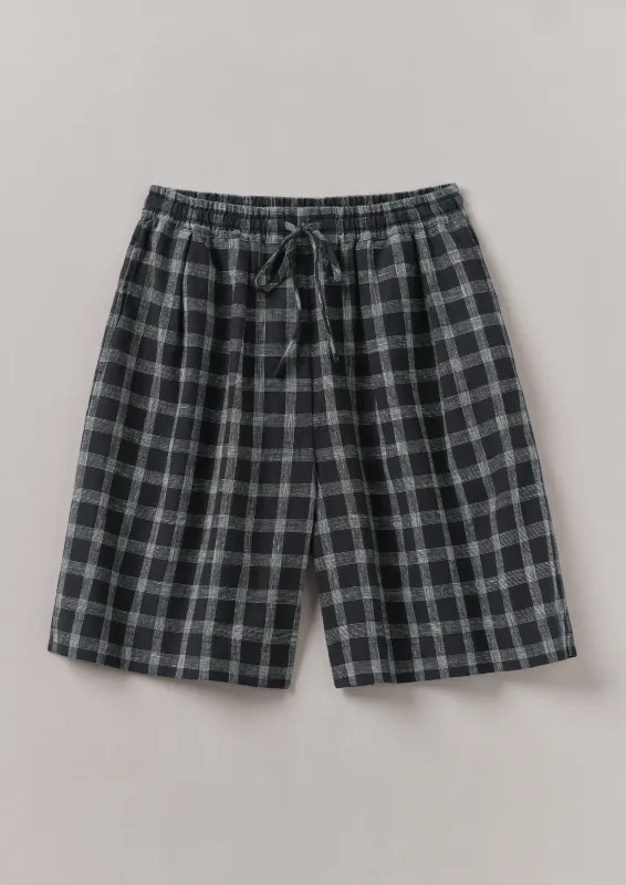 Check Cotton Linen Shorts | Slate sold by TOAST