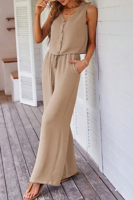 Goat Buttoned Vest Drawstring Wide Leg Trousers 2pcs Set Co-ord sold by Beagle Boutique