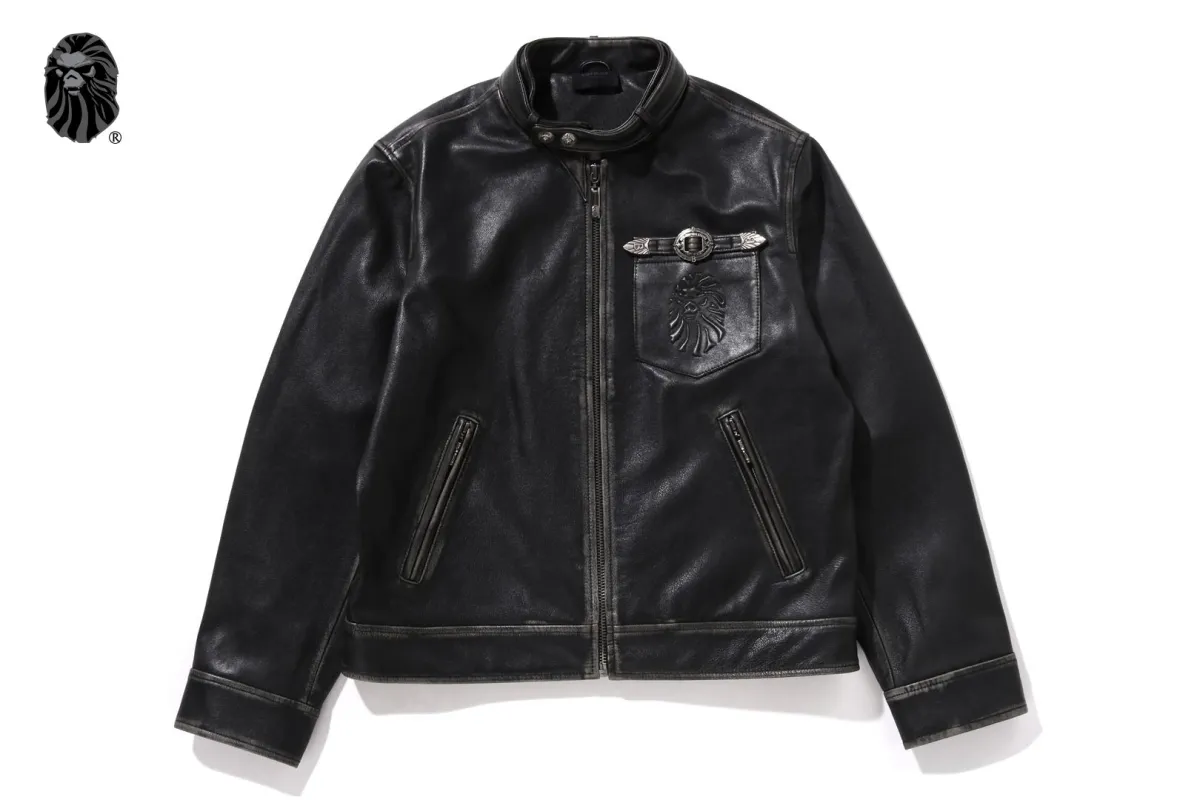 BAPE BLACK WASHED LEATHER HARRINGTON JACKET sold by Bape