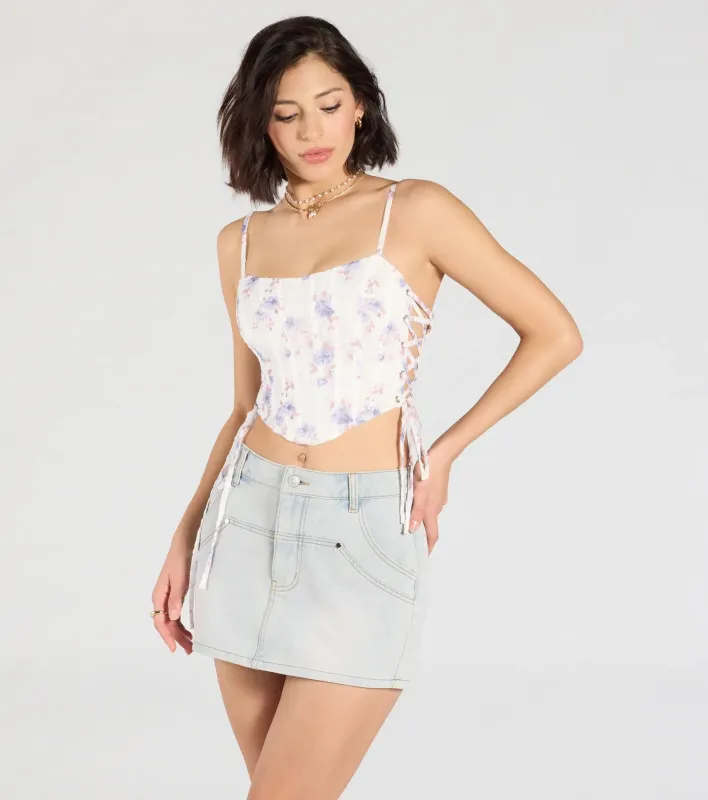 Flirty Nature Floral Lace-Up Corset Top sold by Windsor