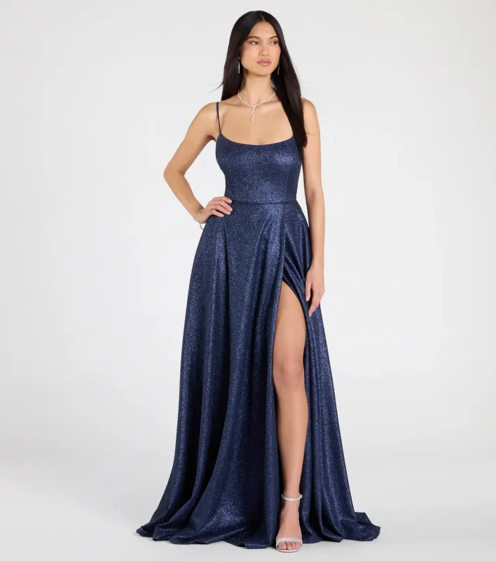 Minka Lace-Up Slit A-Line Glitter Formal Dress sold by Windsor