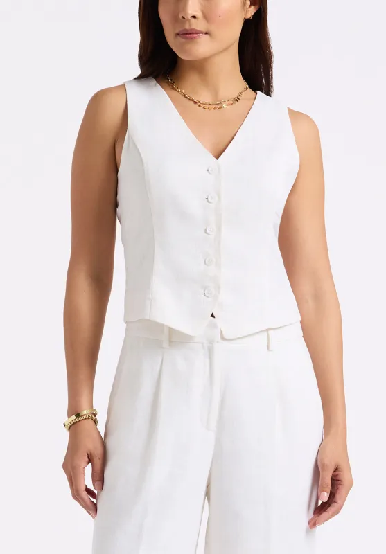 Coraline Women's Linen Button-Up Vest, Off-White - WT0173P sold by Buffalo David Bitton