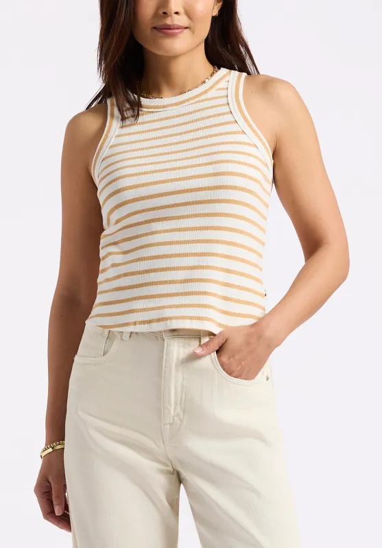 Regine Women's Ribbed Striped Tank Top, White & Beige - KT0175P sold by Buffalo David Bitton