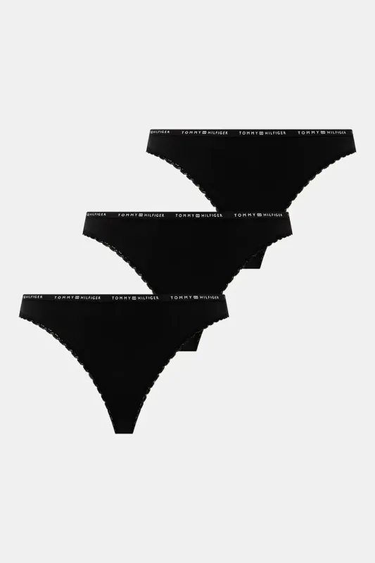 Tommy Hilfiger LACE 3 Pack Womens Thongs Black sold by Shuperb