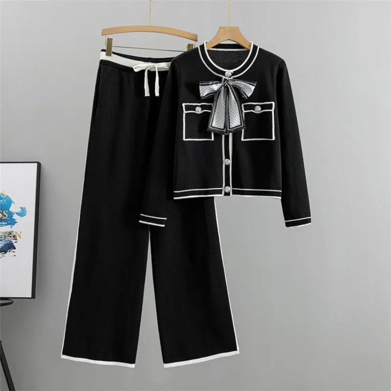 Black - Elegant Knitted Cardigan Two Piece Set sold by Viva Estel