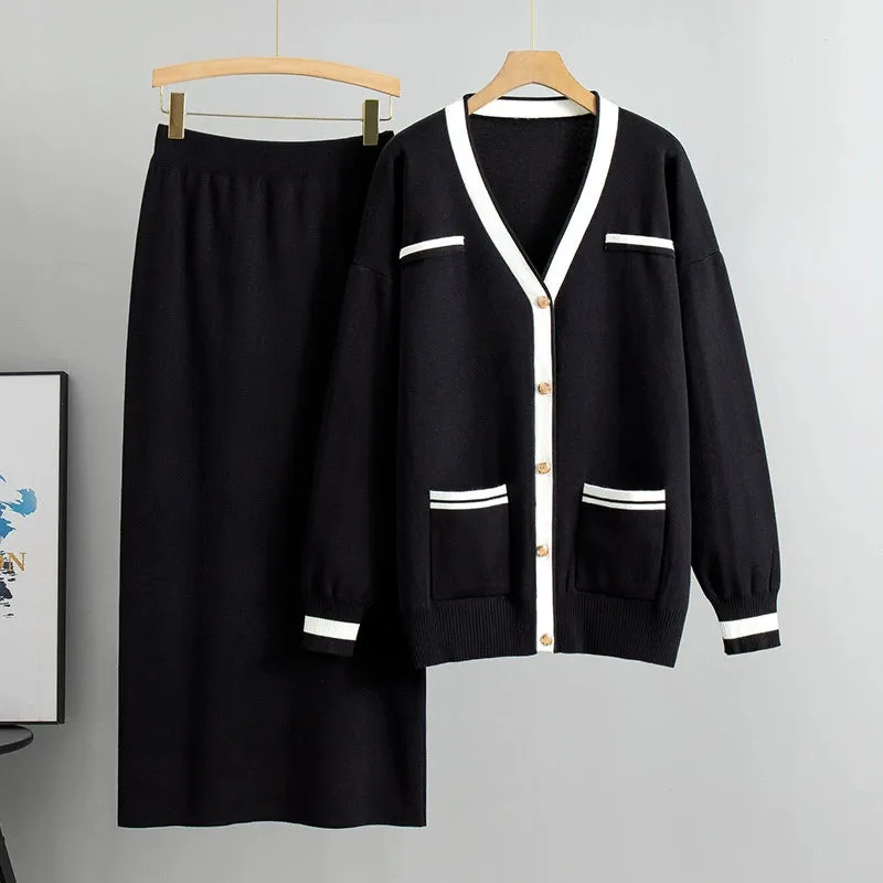 Black - Loose Sweater & Midi Skirt Two Piece Set sold by Viva Estel