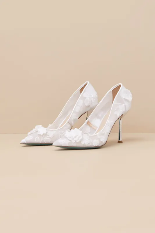 SB-Aimey Lace Ivory Mesh Floral Embroidered Pumps sold by Lulus