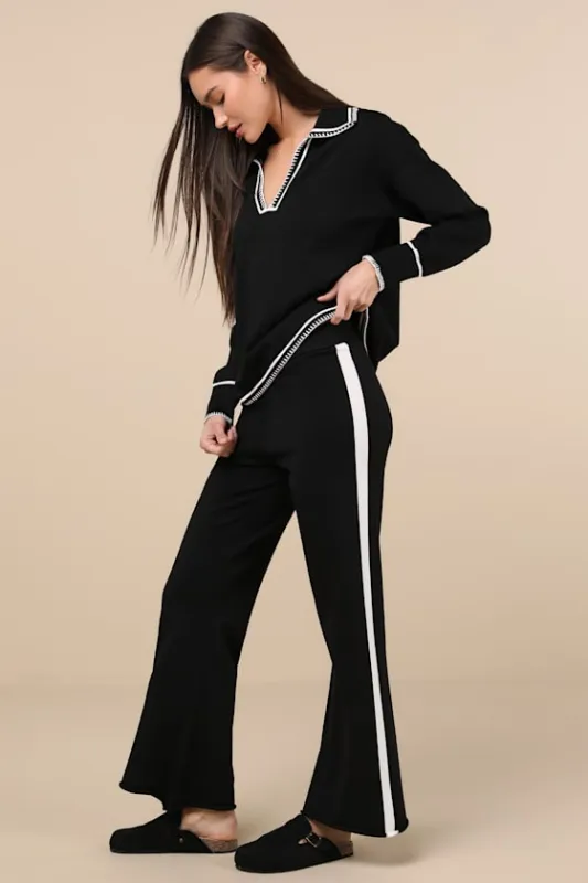 Emerson Black and White Knit Lounge Pants sold by Lulus