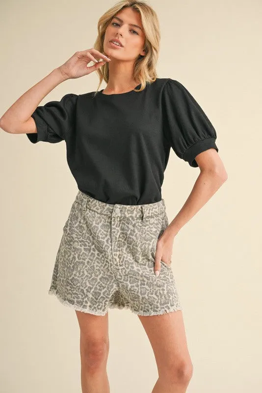 Black Ribbed Puffed Sleeve Top sold by Pinkblush