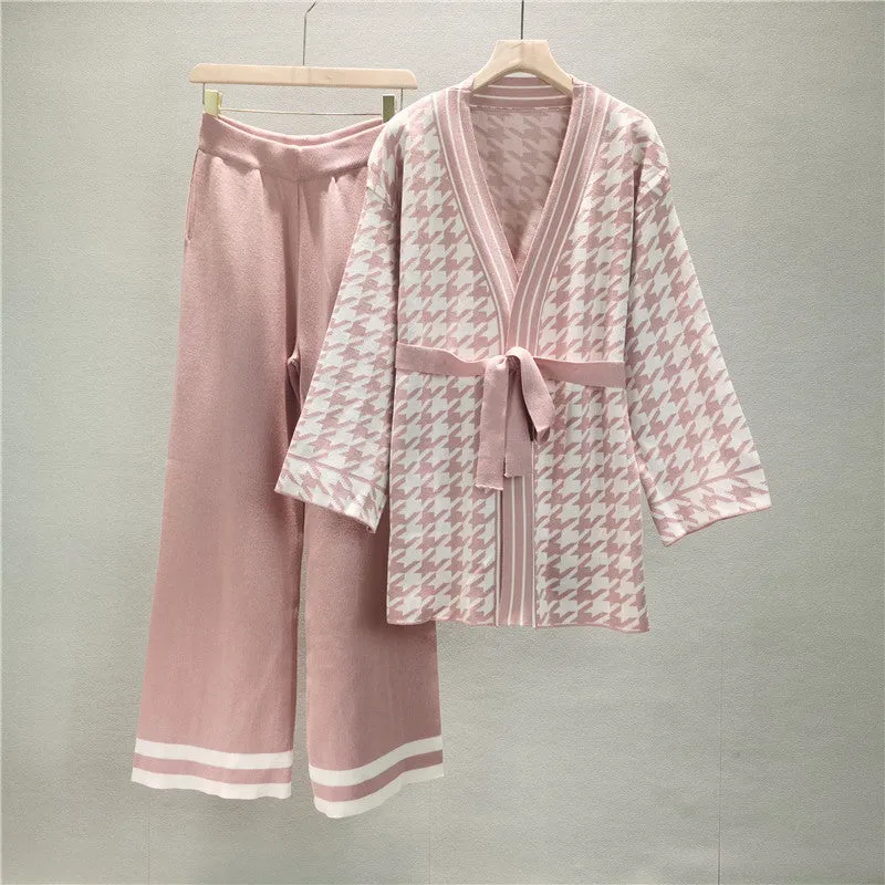 Pink - Mid-Length Knitted Cardigan Two Piece Set sold by Viva Estel