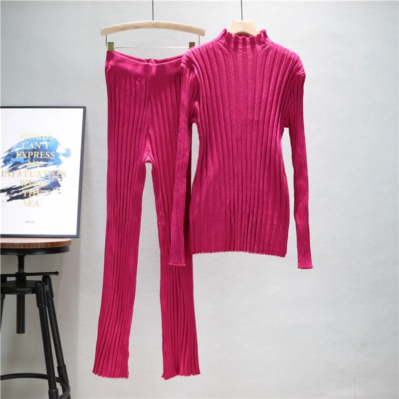 Rose Red - Slim Fit Knitted Sweater & Pants Set sold by Viva Estel