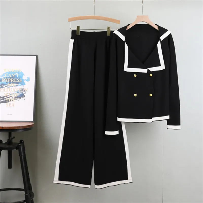Black - Knitted Lapel Cardigan Two Piece Set sold by Viva Estel