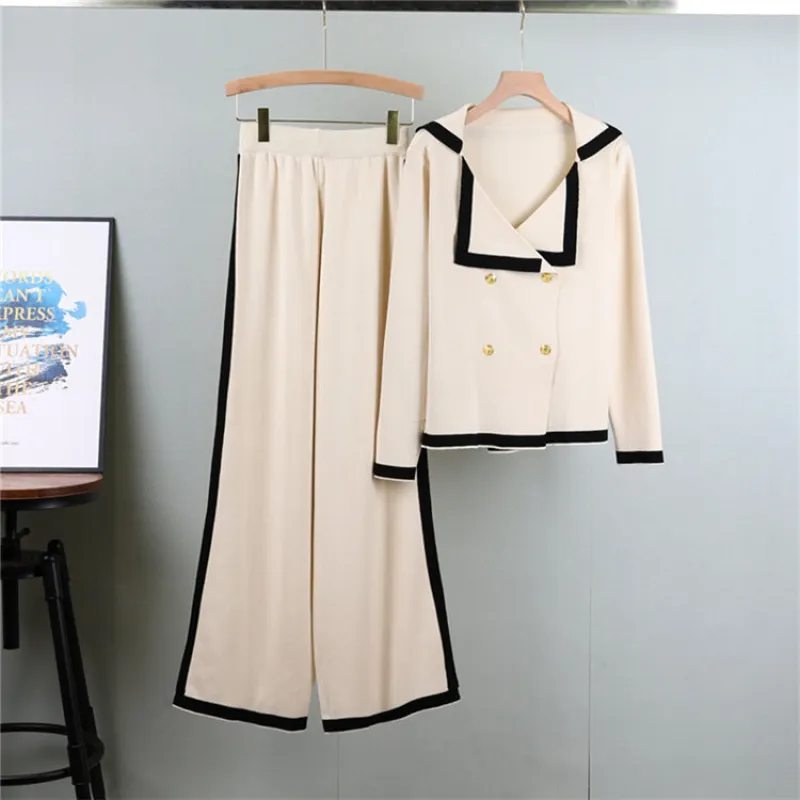 Apricot - Knitted Lapel Cardigan Two Piece Set sold by Viva Estel