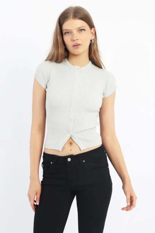 Grey Knit Top Short Sleeve Ribbed sold by Ally Fashion