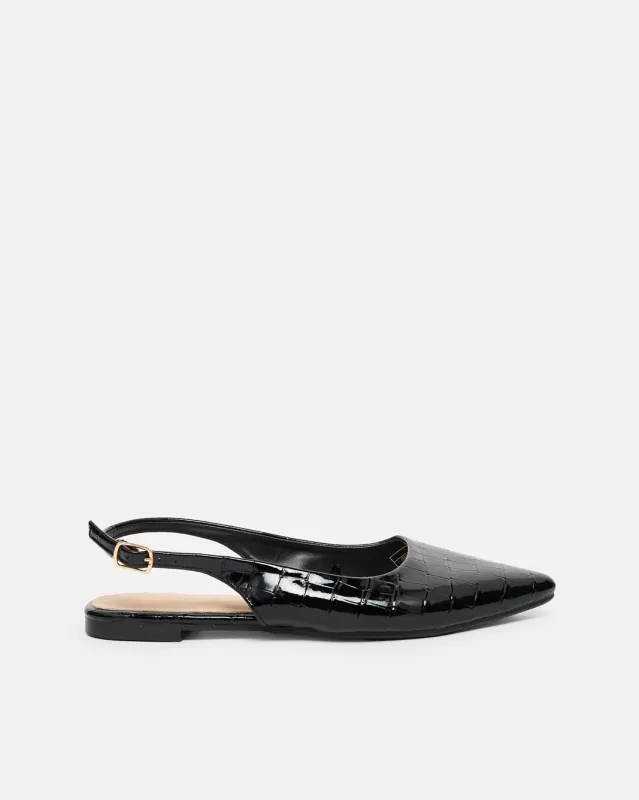 Women Black Croc Slingback Shoes sold by Redtag