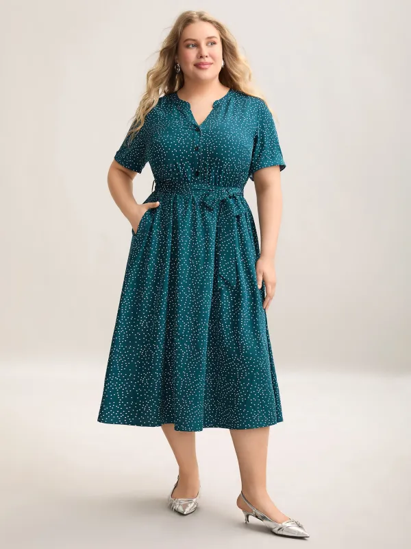Stretchy Waist Tied Pockets Printed Midi Dress sold by Bloomchic