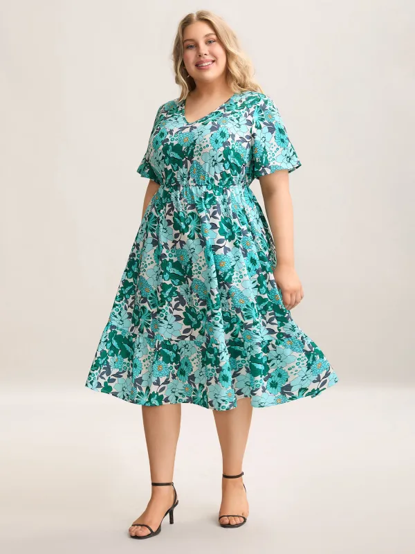 Floral Print V-Neck Pockets Midi Dress sold by Bloomchic