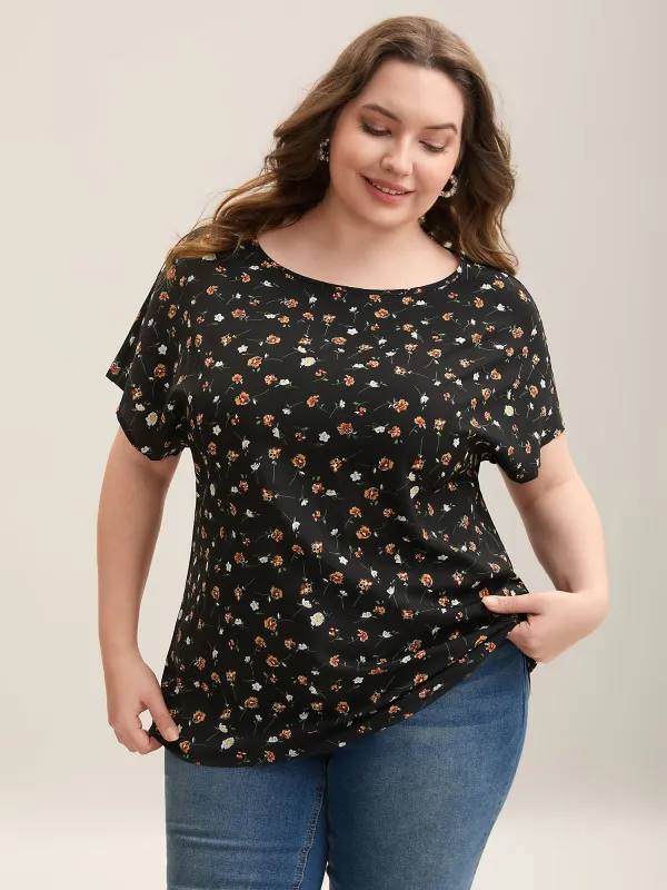 Floral Print Boatneck Half Sleeve Blouse sold by Bloomchic