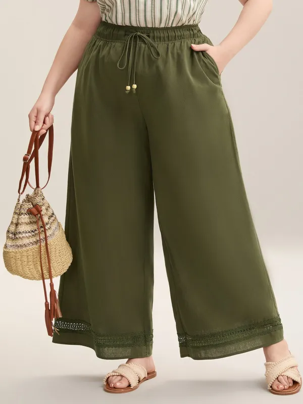 Drawstring Lace Detail Wide-Leg Pants sold by Bloomchic