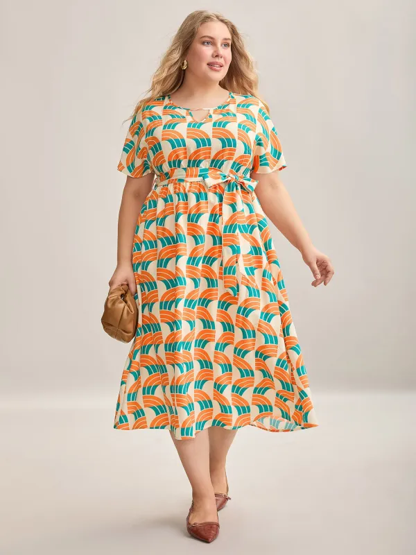 Geometric Pattern Stretchy Waist Pockets Midi Dress sold by Bloomchic